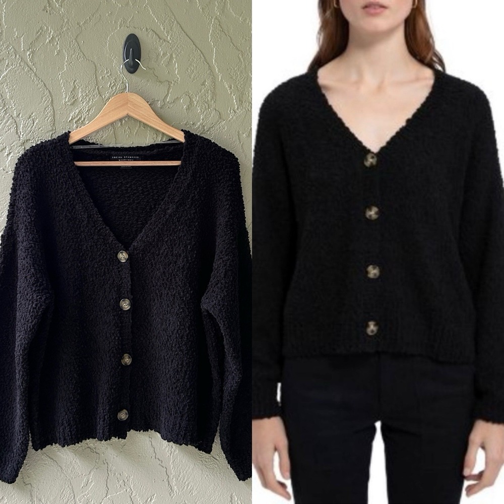 Social Standard by Sanctuary Women's XL Black Popcorn Long Sleeve Cardigan NWOT